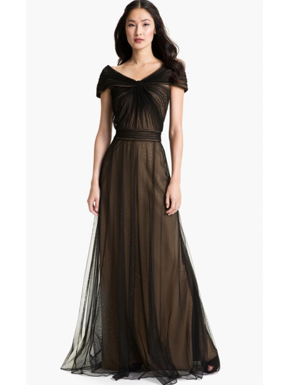 Tadashi Shoji Black Tulle Twist Maxi Dress Gown, 2